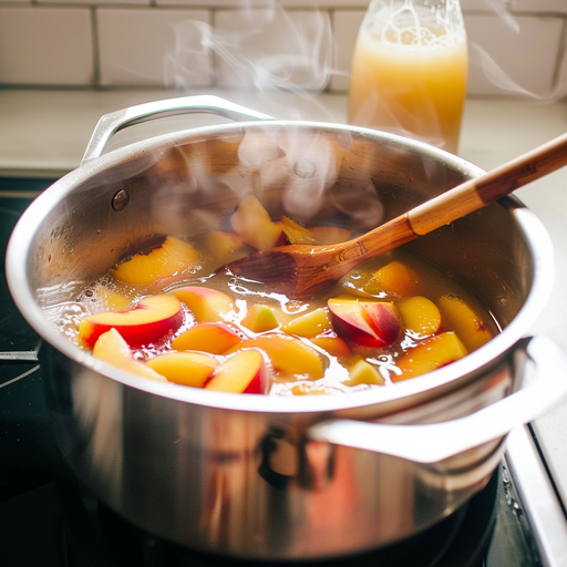 u6798196942_httpss.mj.runC7_N8uppUjg_Medium_saucepan_with_sim_c94e25ea-fe21-4417-ae0f-922380de433c_0 peach fruit syrup cooking in pan