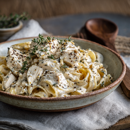served plate of creamy Boursin cheese pasta