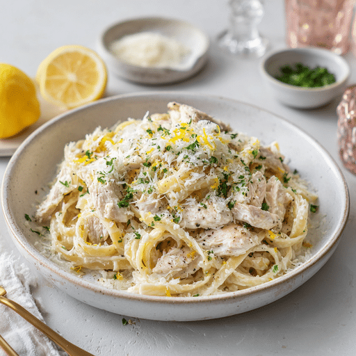chicken Boursin cheese pasta served in a ceramic bowl