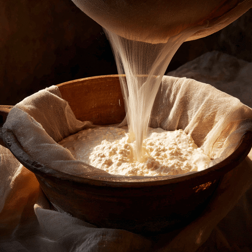 draining-curds-cottage-cheese.jpg draining curds with cheesecloth
