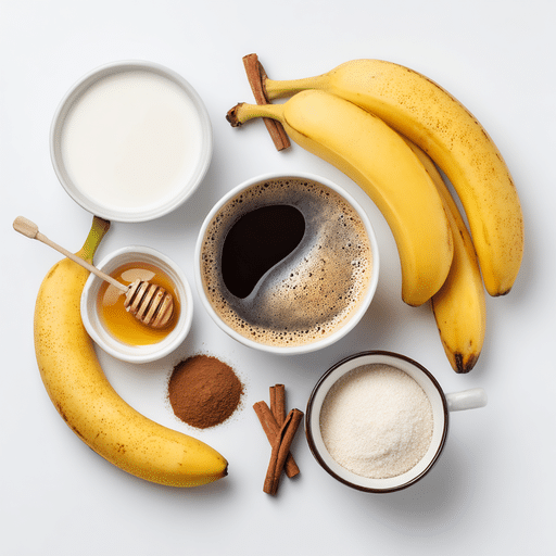Ingredients for banana coffee including bananas, coffee, milk
