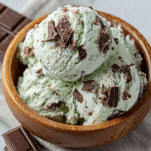 Easy mint chocolate chip cottage cheese ice cream in a rustic bowl